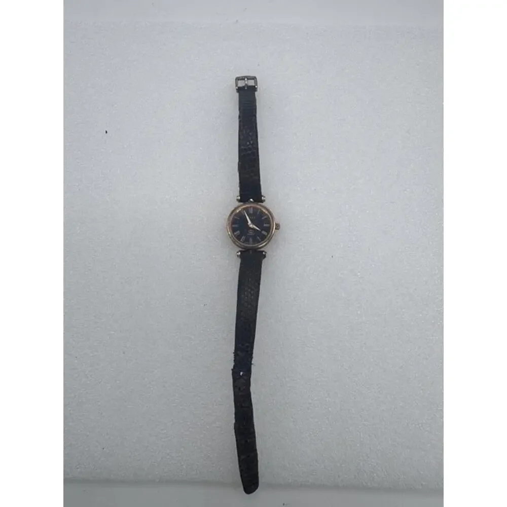 Vintage Gucci Ladies Swiss Quartz Watch Black Roman Dial Gold Plated Lizard